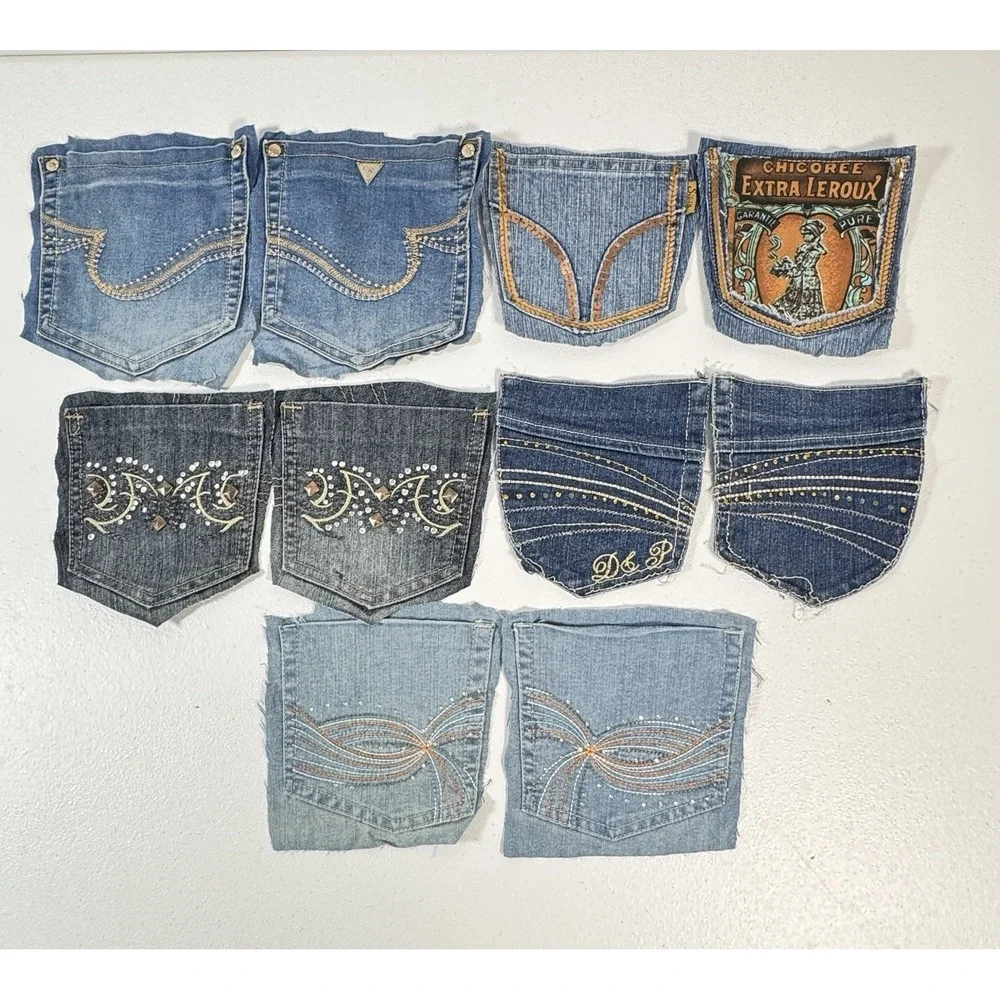 10 Denim Jean Back Pockets 5 Pairs Embroidered Rhinestone Crafts Sewing Upcycle